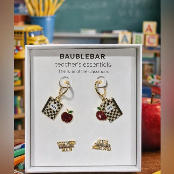 NWT- Baublebar Teacher’s Essential Earring Set-Apple/Notebook. - Picture 3 of 3